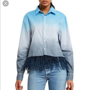 Opening Ceremony feather trim dip tye oxford shirt